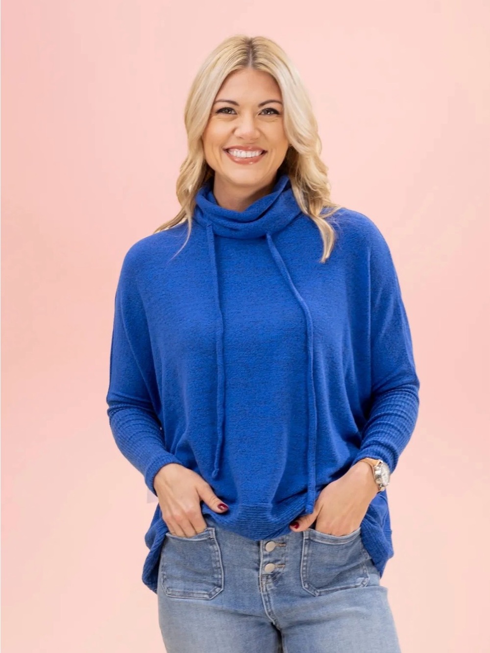 Discount Divas Cozy Blue Cowl Neck Women's Sweater
